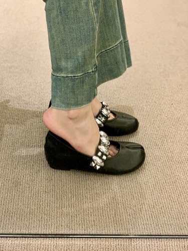 ZQW Cute Tabi Shoes Split Toe Mary Jane Ballet Flats Sparkly Rhinestone Strap Comfortable Ballerinas for Women Casual Dressy2