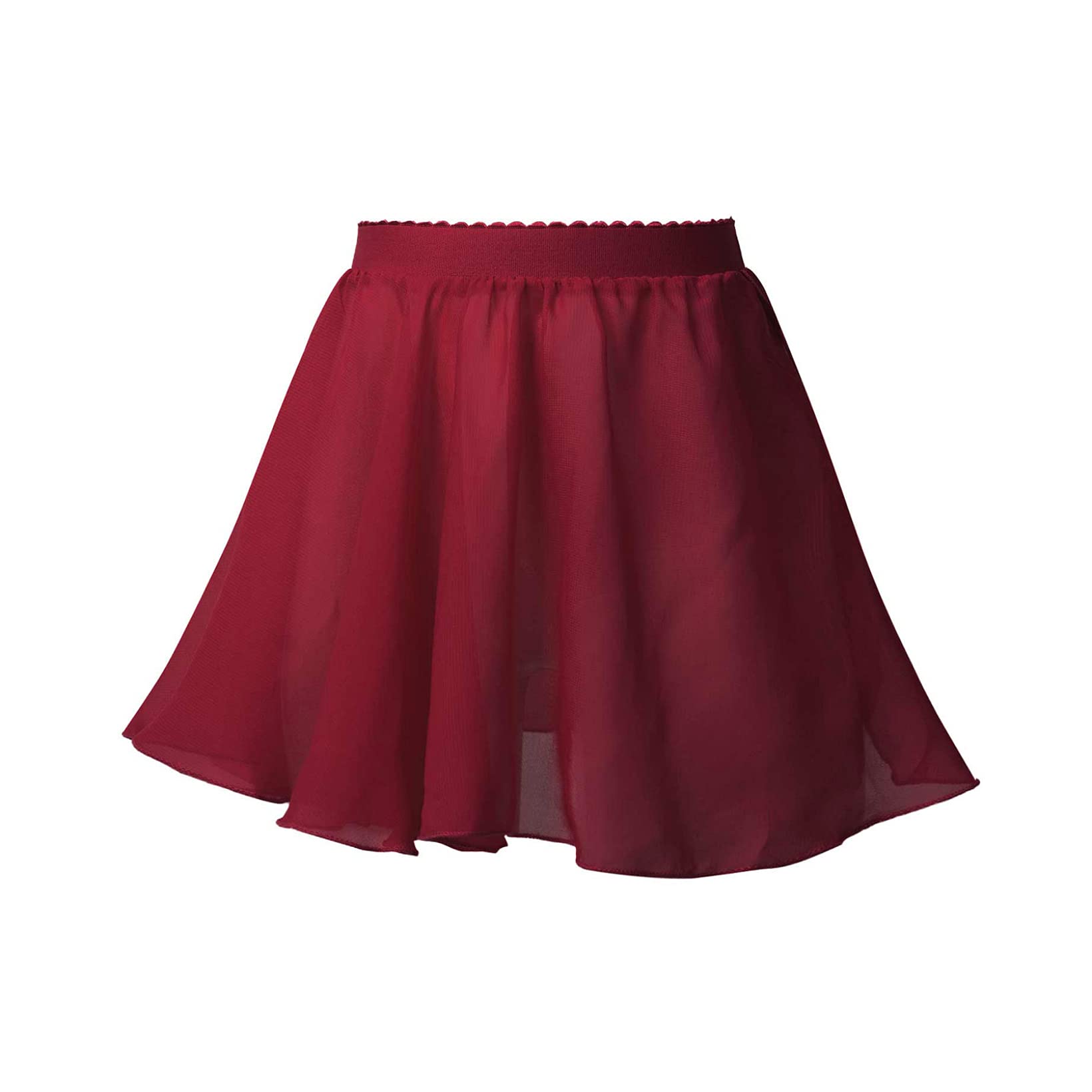 JanJean Kids Girls Ballet Dance Chiffon Wrap Skirt Elastic Waist Ballerina Flared Casual Mini Skater Skirt Dancewear Claret 3-4 Years