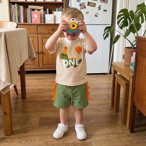 CREAIRY Toddler Baby Boy 1st 2nd Birthday Outfit Dinosaur Short Sleeve T-Shirt Tops Shorts Set Summer Clothes (One, 12-18 Months)