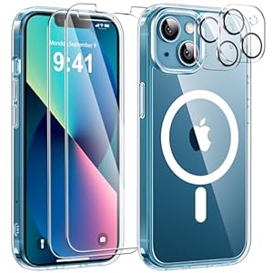 YisrLery 5 in 1 Coque pour iPhone 13 Aimantée avec 2 Verres Trempés et 2 Caméra Protecteur, Compatible MagSafe Dos Anti Rayures Coque Magnétique Antichoc TPU Bumper 6,1’’ Case (Transparent)