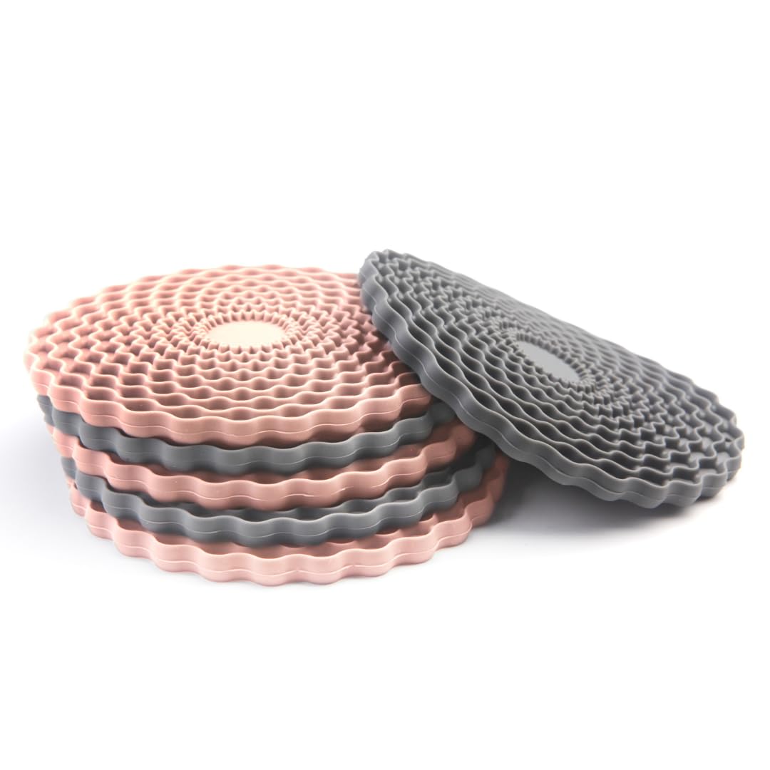 Rose Pink & Grey Drinks Coasters Set of 6 by Stone & Thyme, a UK Brand. Non Slip