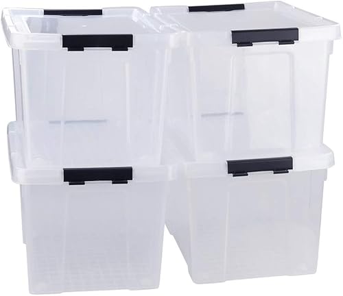 Tstorage Caja de almacenamiento de plástico transparente de 40 cuartos de galón con tapa y ruedas, contenedor de almacenamiento grande, 4 paquetes
