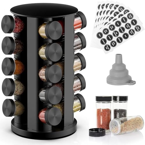 ANTOLE Rotating Spice Rack Organizer with 20 Jars Countertop Spice Rack Stainless Steel Seasoning Organizer Revolving Spice Tower for Cabinet Kitchen Pantry (20 Jars)