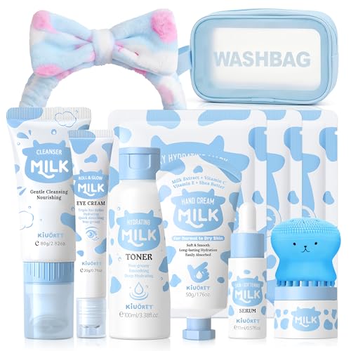 Milk Skincare Set for Kids & Teens 12PCS - Milk Skin Care for Girls Ages 8-12 Milk Extract Skincare for Beginners with Niacinamide & Hyaluronic Acid - Moisturizing Skin Kit for Daughter Girls
