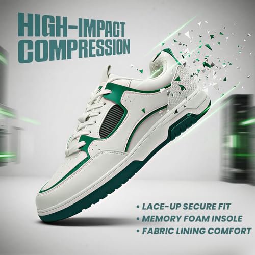 Image of Liberty LEAP7X JETSTEP-E Sneakers for Men - White & Green Sporty Casual Shoes | Memory Foam Cushioned Insole, Lightweight Lace-Up Sneakers for Walking, College, Travel & Casual Outings