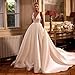 HUUTOE Simple Satin Silk Wedding Dresses for Bride 2026 Long with Train V Neck Wedding Gown A Line Sleeveless Evening Dress Ivory L US12