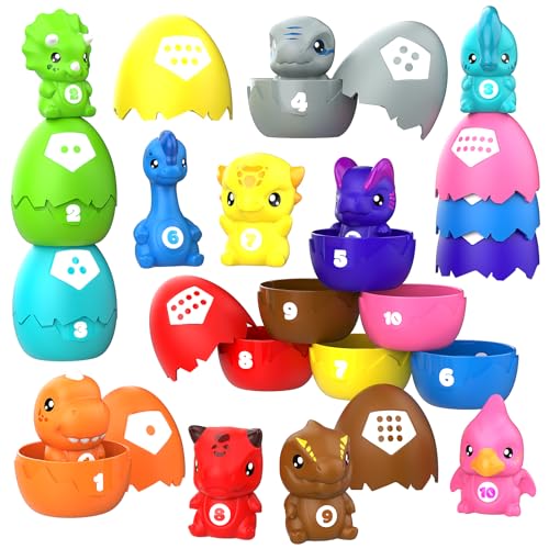 Image of Dinosaur Baby Learning Toys for Toddlers 1-3, 20Pcs Dino Matching Egg Toys, Montessori Counting, Stacking & Sorting Fine Motor Games, Christmas Birthday Gift for Kids Boys Girls Age 12-18 Months