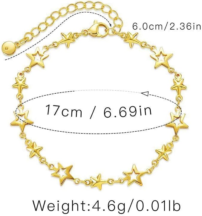 Dainty Star Bracelets Gold Plated Adjustable Hollowed Out Stars Chain Link Bracelet for Women - Image 4