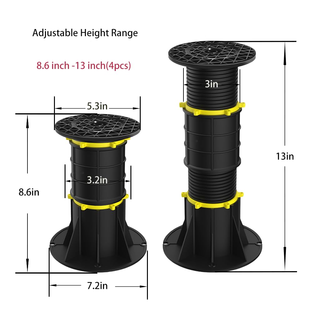 LEVGAL 4-Piece Adjustable Bed Support Legs - Center Support Slats, Heavy Duty for Bed Frames & Cabinets (8.6-13.3IN)