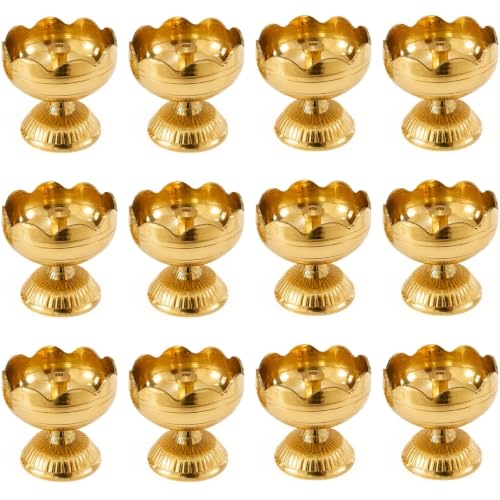 Image of Brass Diya Pure Brass Traditional Oil Puja Lamp for Temple, Mandir, Festival Decoration, Home Decor & Diwali Gift (Flower Bloom, Set of 12)