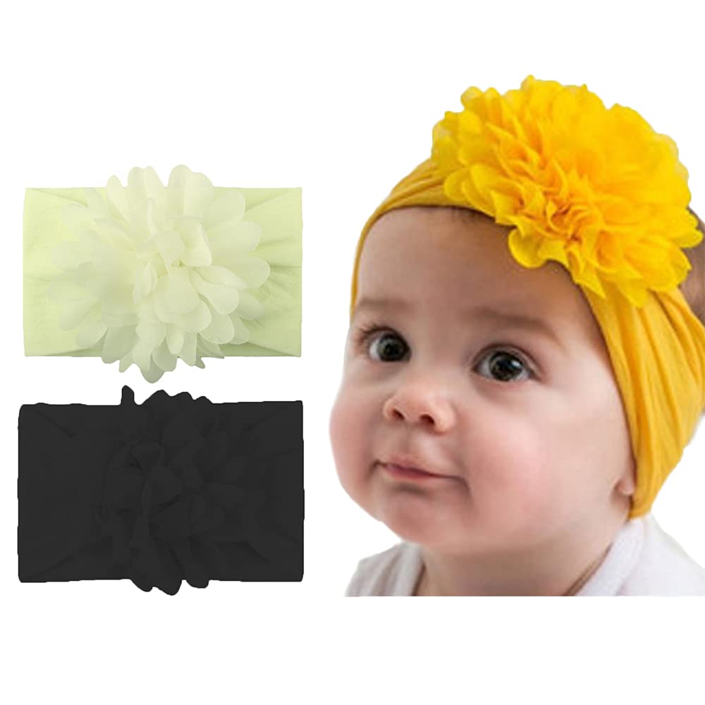 Wiwpar Gauze Flowers Floral Headband Nylon Headwear Elastic Adjustable Head Piece Hair Bands 2 Pcs for Toddler and Childrens (Color 5)