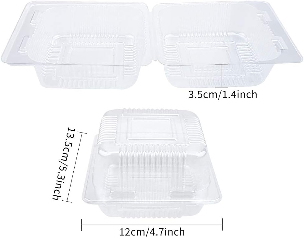 WYKOO 50 Pack Disposable Clear Plastic Clamshell Food Containers for Salads, hamburgers, bread and Sandwiches, Portable Food Take-Out Plastic Container, 5.3 x 4.7 x 2.8 Inch