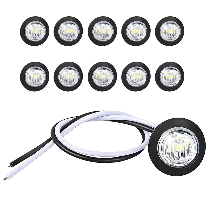 Kahaybeall 10 Lámparas LED de Marcado Redondas 12V para Espacio Delantero Trasero, Luces de Gálibo para Remolque, Luz de Posición Lateral - Indicadores Laterales Blancos, Impermeables IP68, Alta