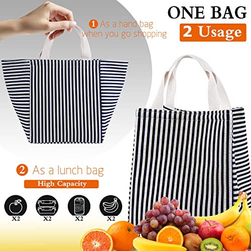 Daixers Lunch Bag Insulated Lunch Box For Women Men,Reusable Adult Lunch Tote Bags For Work Or Travel (Striped Blue) #TOP4