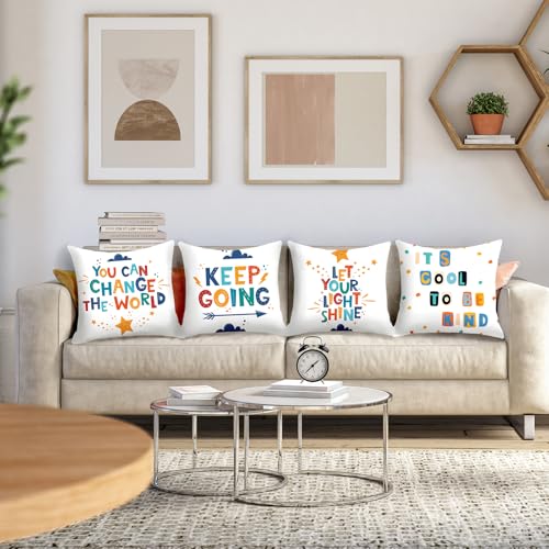 LOHDALOLF Inspiration Quotes Cushion Covers 45x45 cm Set of 4 Colorful Classroom Cushion Cases Positive Kids Children Reading Decorative Pillow Covers for Kids Children - Image 3