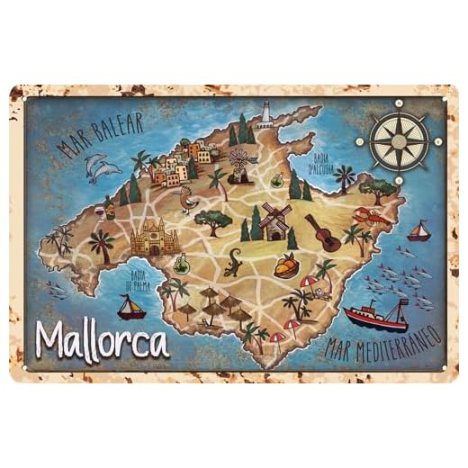 LUCKYLINDE Cartel de chapa resistente a la intemperie, placa de pared, placa para puerta, mapa de Mallorca, decoración de mapas, 20 x 30 cm