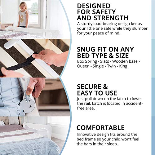 Toddler Bed Rails Guard – Universal Baby & Children Bed Rail For Box Spring &slats – Kids Bed Rails for Toddlers For Cribs, Twin, Double, Full size Queen &king bed - White (35.5L19.5H) in –By TotCraft - Thumbnail 5