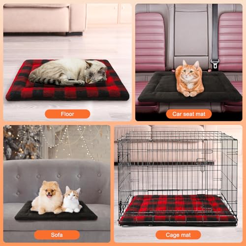 BEAUTYZOO-Self-Warming-Cat-Bed-Self-Heating-Cat-Pad-28-x-19-inch-Double-Sided-Heated-Cat-Dog-Mat-Soft-Thermal-Blanket-for-Indoor-Outdoor-Large-Kittens-Small-Puppy-Pets-Washable-Buffalo-Red