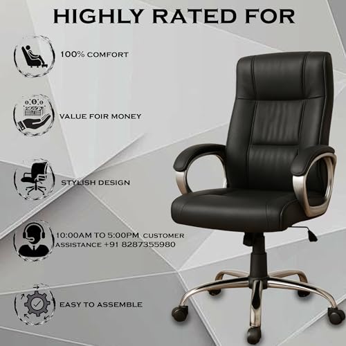 Image of Vista Ergonomic Leatherette Boss Chair for Office | High Back Revolving Chair for Home, Office, Study & Gaming | Height Adjustable Office Chair in Crome Base | 1pc (Black)