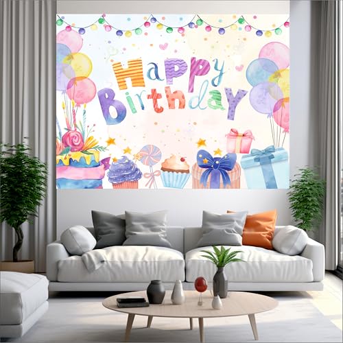 Image of Pastel Birthday Backdrop 5x4 Ft | Backdrops for Decoration | Birthday Decoration Backdrop | Banner for Kids Theme Party