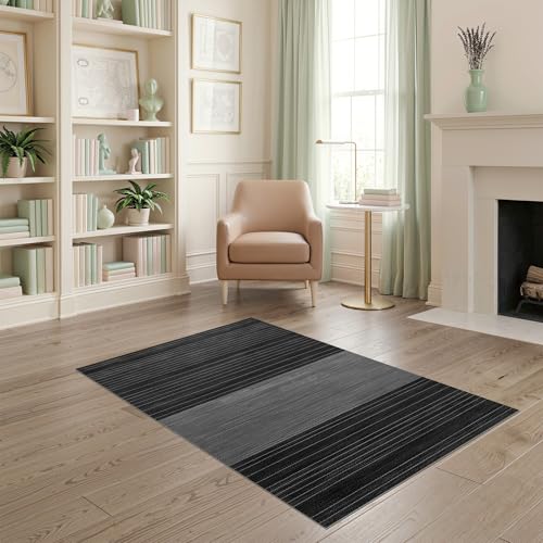 ODIKA Flatwoven High Traffic Area Rug 4x6, Soundproof High Density Acoustic Tiles for Music Rooms, Non Slip, Stain Resistant, Washable Area Rugs for Living Room, Bedroom (Gray, 4x6)