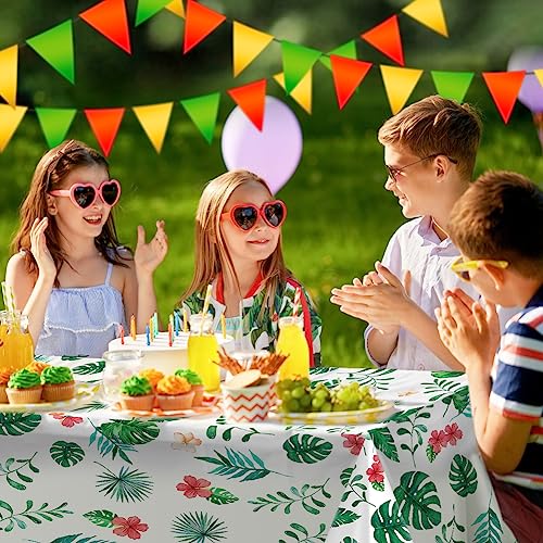 Labeol Hawaiian Tablecloth, 3 Pcs Hawaiian Luau Tablecloth, Palm Leaves Disposable Plastic Rectangular Tablecloth, Hawaiian Luau Tropical Party Decorations, Summer Beach Dining Birthday Party Supplies #TOP5
