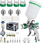 HVLP Spray Gun Kit Air Paint Gun with 1.4mm, 1.7mm, 2.0mm & 2.5mm Nozzles – 600cc Cup for Car Primer, Base Coatings & Surface Painting, Professional Air Paint Gun (Green)