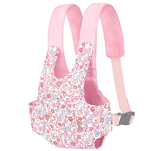 Image of GAGAKU Baby Doll Carrier Stuffed Animal Carrier for Girls Doll Accessory Adjustable Straps for 12 to 20 inch Reborn Baby Dolls - Pink Flowers