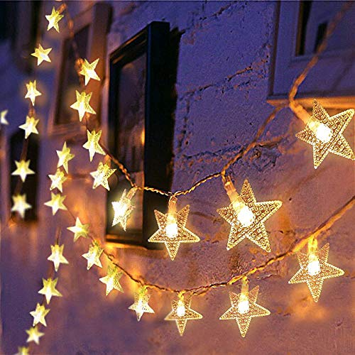 Ibello Guirnaldas Luces Guirnaldas de Estrellas, 20 led 2,8m Alimentado por Bactería Decoración para Hogar, Salón, Cuarto, Puerta, Calle, Navidad, Todos Cover
