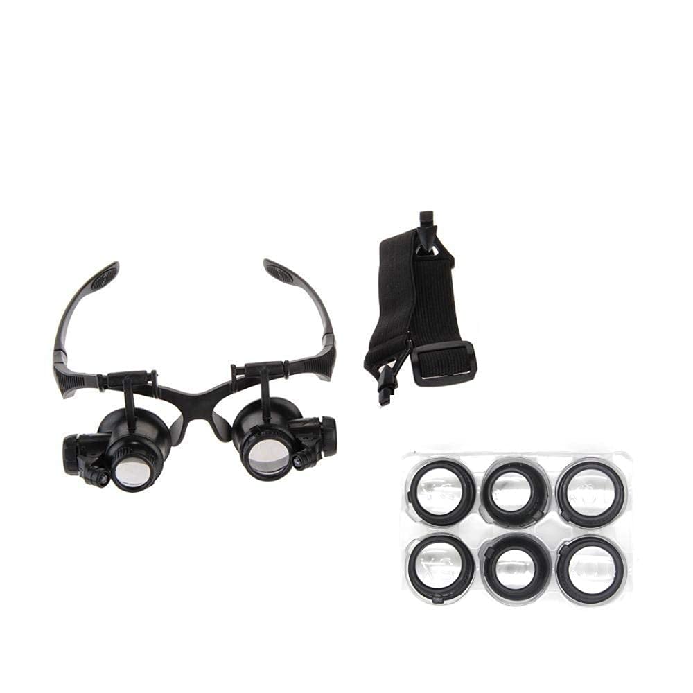 asdchZen Head Mounted Repair Magnifier Headband 10X 15X 20X 25X Light Glasses Magnifier Watchmaker Jewelry Optical Lens Glass Loupe Magnifying Glass With 2 Reading/Obeservation/Repair
