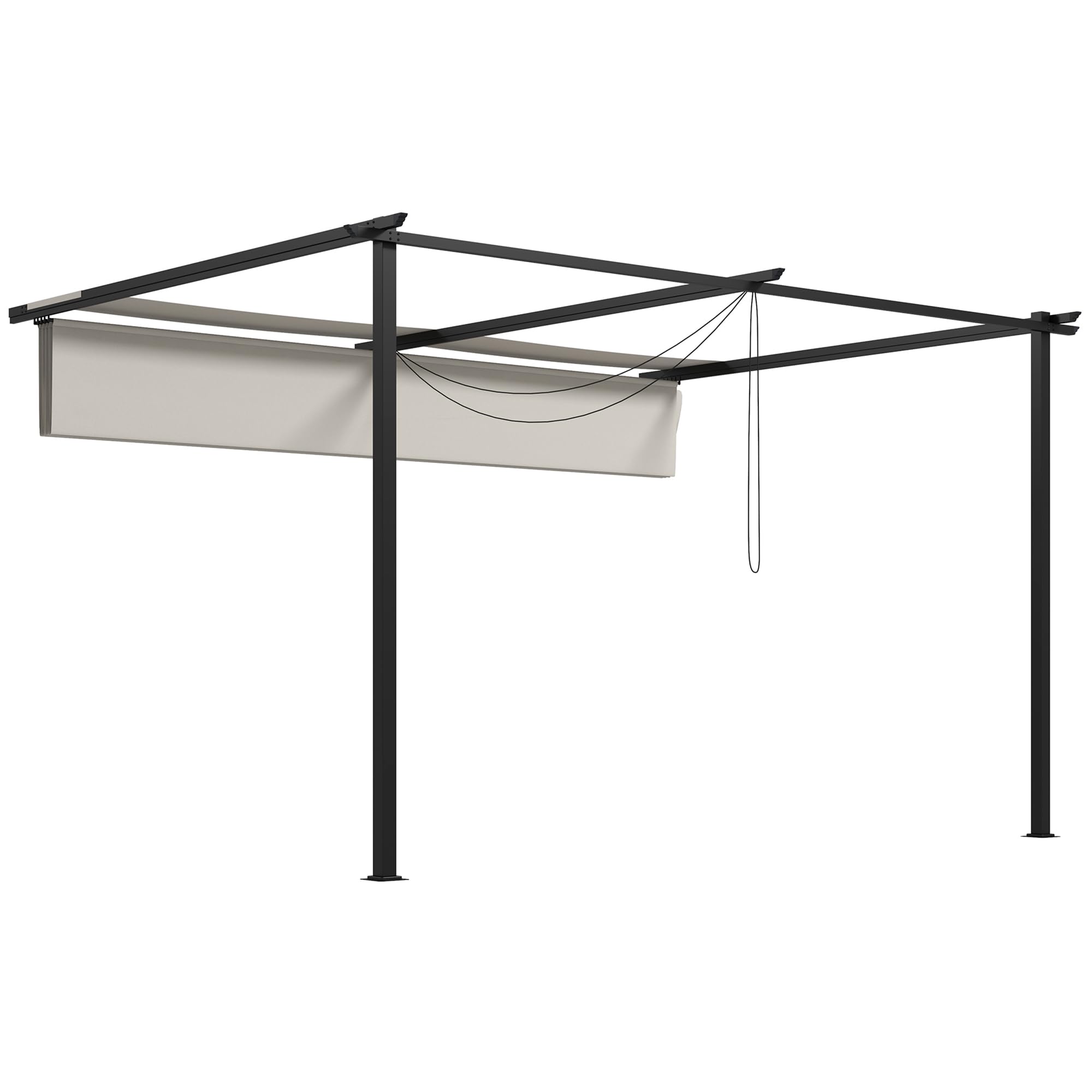 Outsunny Pérgola con Techo Retráctil Pérgola de Pared 4x3 m Cenador con Tela de Poliéster Resistente al Agua Pabellón para Jardín Patio Terraza Exterior Crema