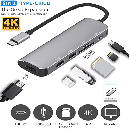 Image of eller sante Portable USB C Hub,6 in 1 Aluminum Hub with 4K HDMI Output, PD Power Delivery, USB 3.0 Port, SD /Micro SD Card Reader, Type C Hub Compatible for MacBook Pro, MacBook Air, iPad Pro- Grey
