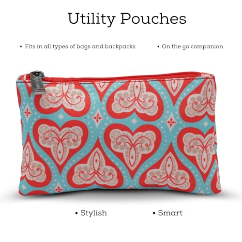 Image of VISMIINTREND Red Hearts Print Flat Pouch - Stylish Storage for Travel and School