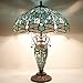 WERFACTORY Tiffany Table Lamp Sea Blue Stained Glass Dragonfly Style 16X16X24 Inches Mother-Daughter Vase Desk Reading Light Decor Bedroom Living Room Home Office S147 Series