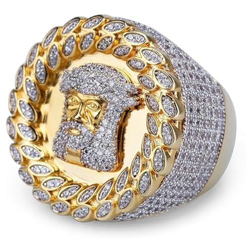 14K Gold Cat's Eye Cut Inlaid Moissanite Ring, Men's Portrait Hip-Hop Ring, A Distinctive Accessory for Trendsetters, Gift for Men3