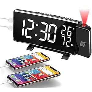 NK RCURVE Digitale wekker, radio-projector, USB-aansluiting, 180 rotatie, gebogen display, dual alarm, FM-radio, 4 projectiehelderheid, kleur zwart,22_cm