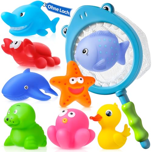 Ohne Loch - Badespielzeug Baby ab 1 2 3 4 Jahr, Wasserspielzeug Kinder Badewannenspielzeug Schwimmbad Pool Planschbecken Spielzeug Badetiere Badeente Gummitiere Gummienten ( Schimmelfreies 9 Stück )