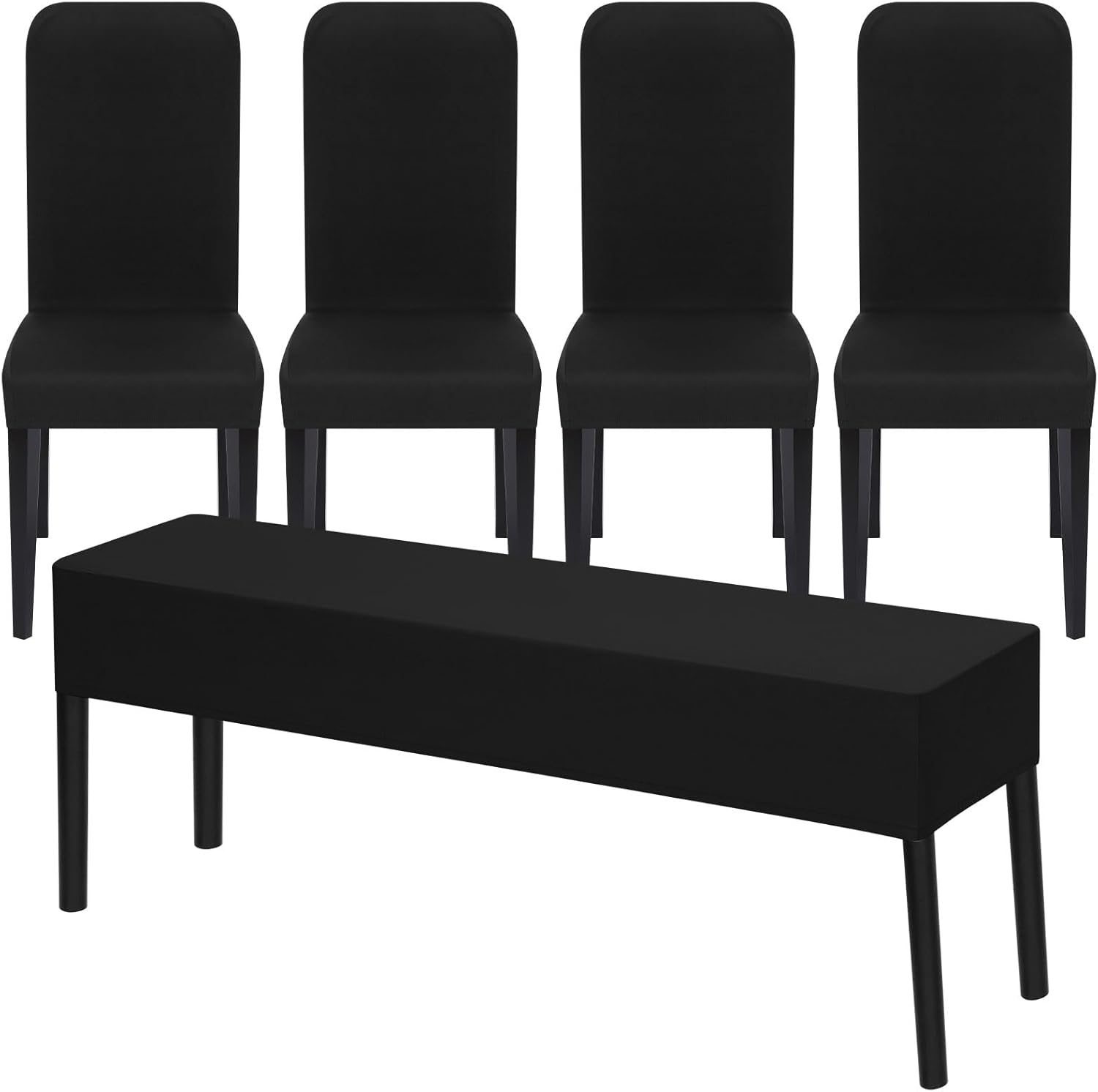 Moukeren 5 Pcs Stretch Dining Chair Covers Bench Cover Removable Washable Slipcovers Parsons Chair Slipcover Seat Protector for Dining Room Hotel Ceremony Restaurant Wedding Party(Black)
