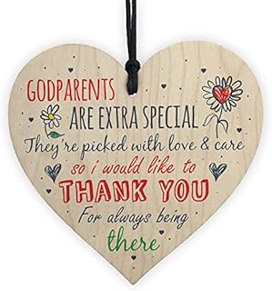 RED OCEAN Godparents Godmother Godfather Christening Gift Handmade Wooden Hanging Heart Plaque Sign Friendship Gift