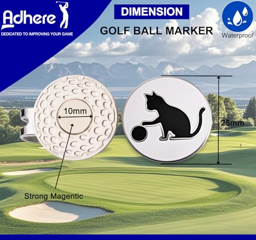 Adhere Golf Ball Markers Personlized Double Side Cute cat Logo Enamel with A Magnetic Hat Clips,A Premium Golf Gifts. (D-White)