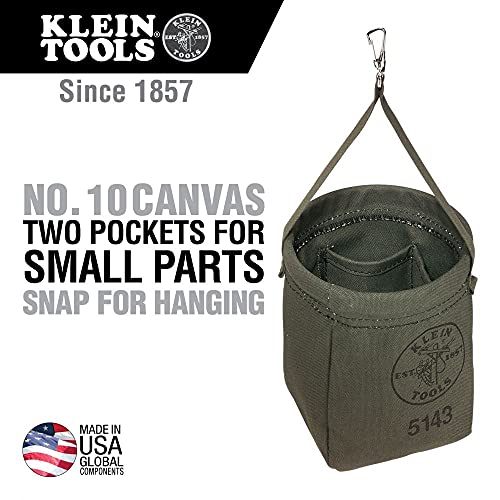 Klein Tools 5143 Canvas Tapered-Bottom Bag With Two Interior Pockets And A Snap Clip, Made Of No. 10 Canvas #TOP1