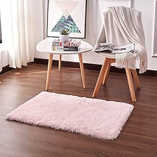 RiyaNed Modern Fluffy Rug for Kids Bedroom, Super Soft Touch Faux Fur Carpet Shaggy Area Rugs Floor Mat for Rug House (60x90cm, Pink)