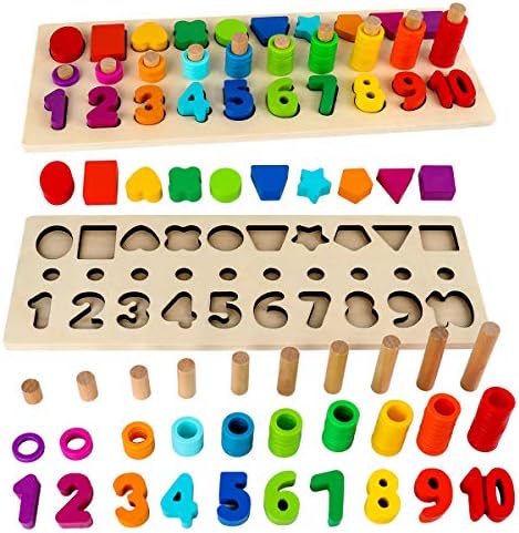 Sendida Montessori Toys for Toddlers, Shape Sorter Number and Math Stacking Blocks Toddlers Learning Toys Gift, Learning Puzzle Toys for Toddlers, Preschool Teaching, Early Education Toy