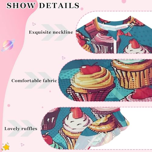 Girls One Piece Swimsuits Long Sleeve Swimsuit Zipper Bathing Suits Dessert Donuts Seweet Retro3