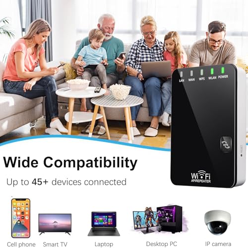 WiFi Range Extender Signal Booster - Covers up to 1,500 Sq.ft and 45 Devices, Up to 300Mbps, Internet Booster Wireless Repeater with Ethernet Port and WPS Quick Setup, Access Point Mode-Black by Wodgreat - Image 5