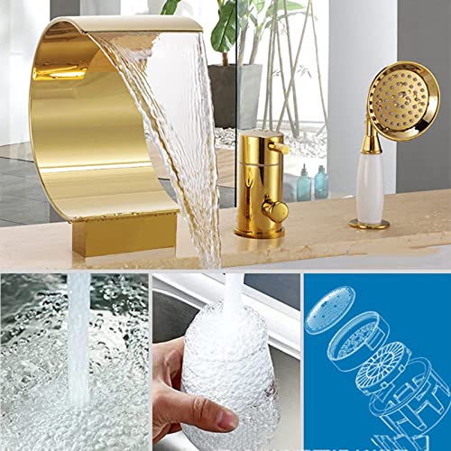 Mitigeur baignoire cascade or grand débit pour remplissage rapide 3 trous