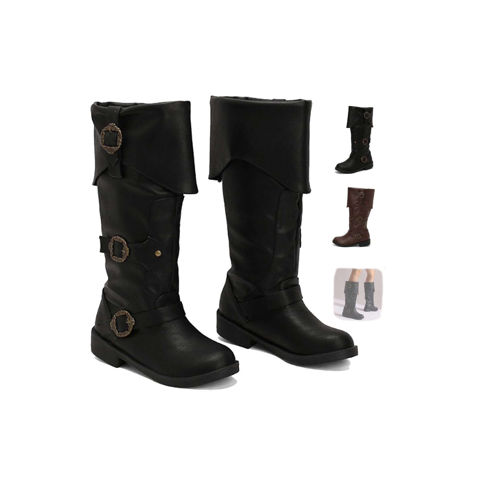 Womens Pirate Medieval Renaissance Mid Calf Boots Low Heel Pull On Gothic Ankle Booties Flat Jazz Shoes