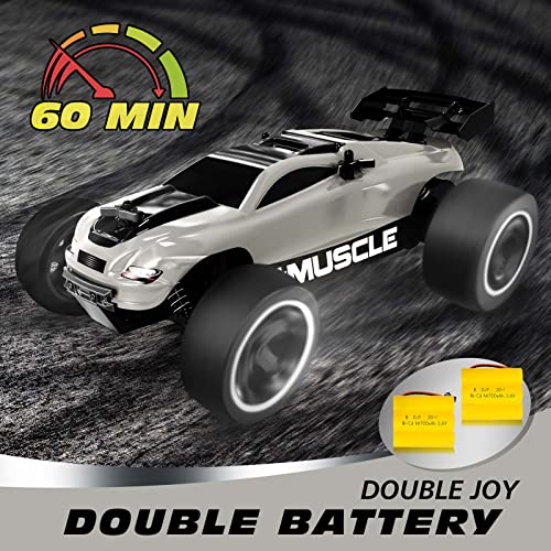 Tecnock RC Racing Car, 2.4Ghz High Speed Remote Control Car, 1:18 2WD Toy Cars Buggy for Boys & Girls with Two Rechargeable Batteries for Car, Gift for Kids(Silver)