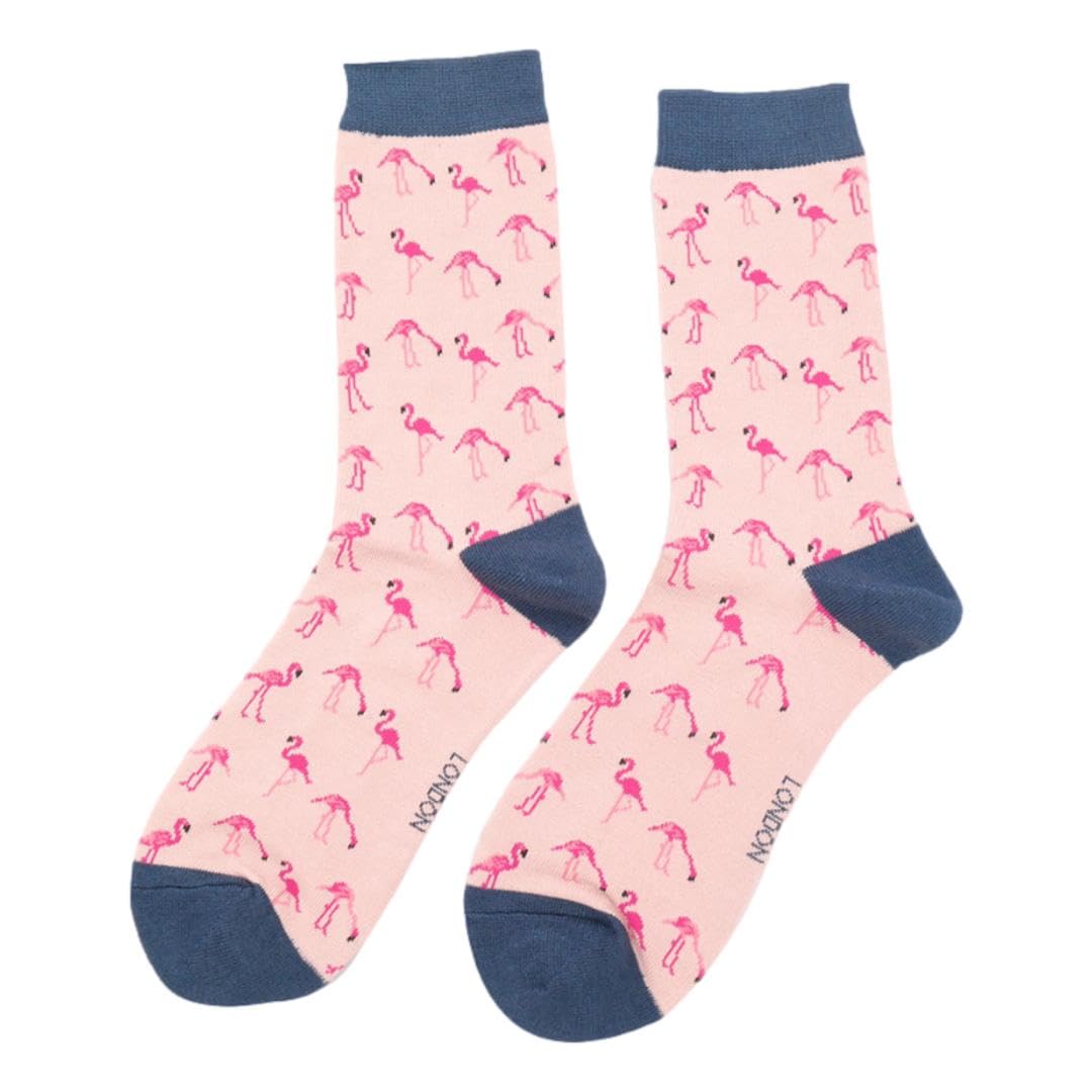 Miss Sparrow Pink Flamingos on Dusky Pink Womens Novelty Ankle Socks Adult One Size