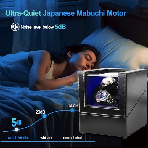 J&T Technology 3- Watch Winder for Automatic Watches,Automatic Watch Winder with LED Light,Rotating Watch Case with Japanese Quiet Motor,4 Rotation Modes,USB Type C (3-Black PU) by J&T Technology - Image 2